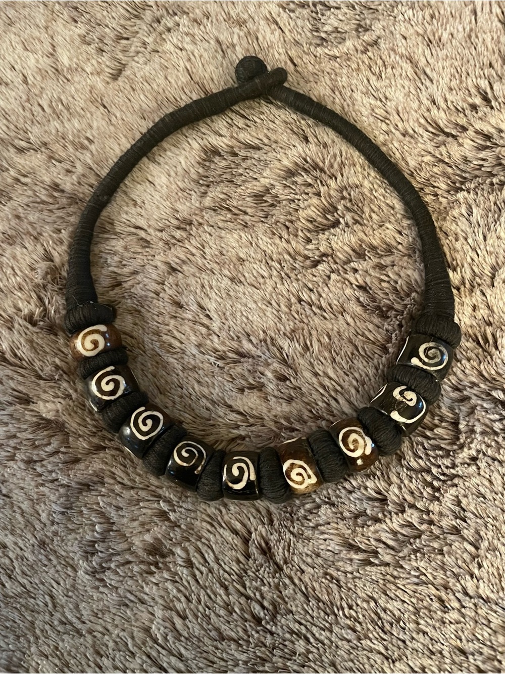 Handcrafted Black Rope Choker Necklace With Swirl Bone Bead